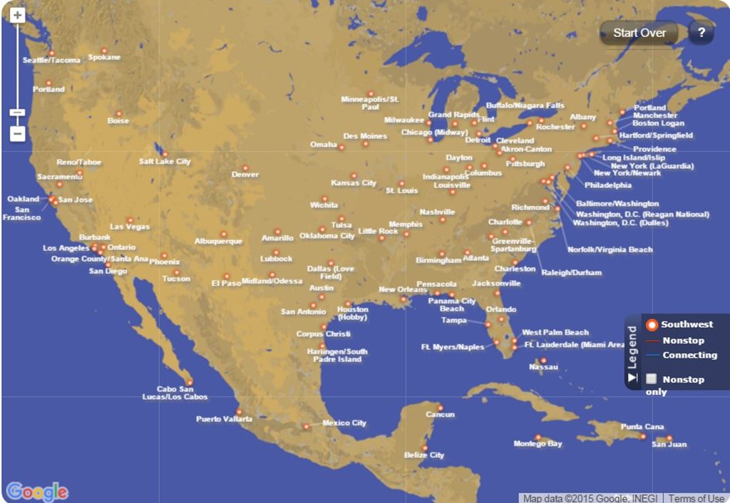 southwest airlines map of airports